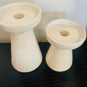 Crate & Barrel White Taper/ Pillars Candle Holders- set of 2